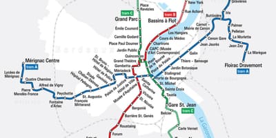 Bordo tramvajus sistemos žemėlapis